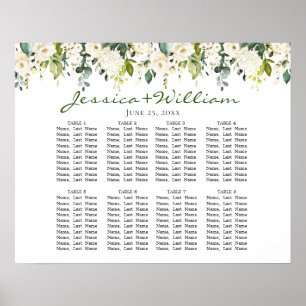 Eucalyptus & Roses 8 Tables Wedding SEATING CHART