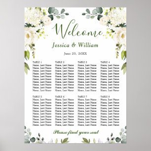 Eucalyptus & Roses 8 Tables Wedding SEATING CHART