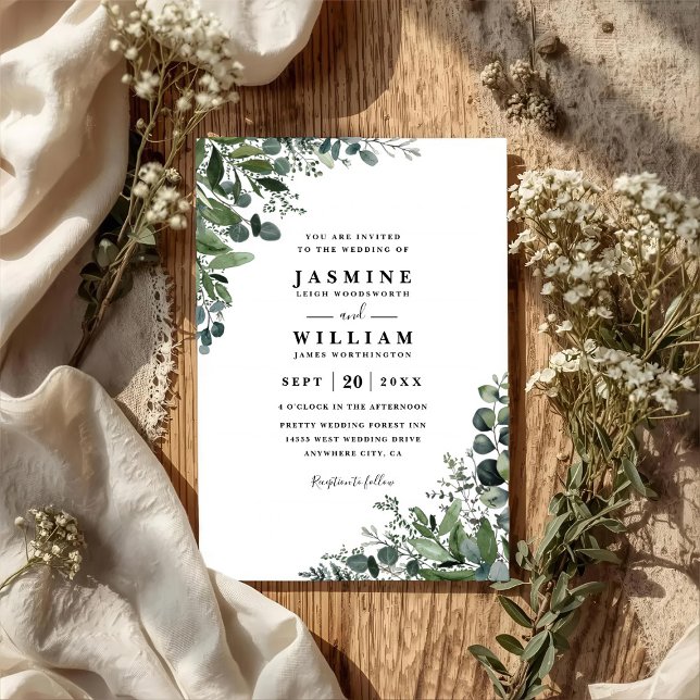 Eucalyptus Rustic Elegant Modern QR Code Wedding Invitation (Creator Uploaded)