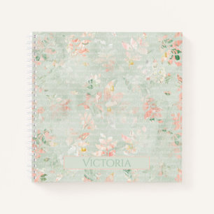 Eucalyptus Rustic Floral Green Peach Personalized Notebook