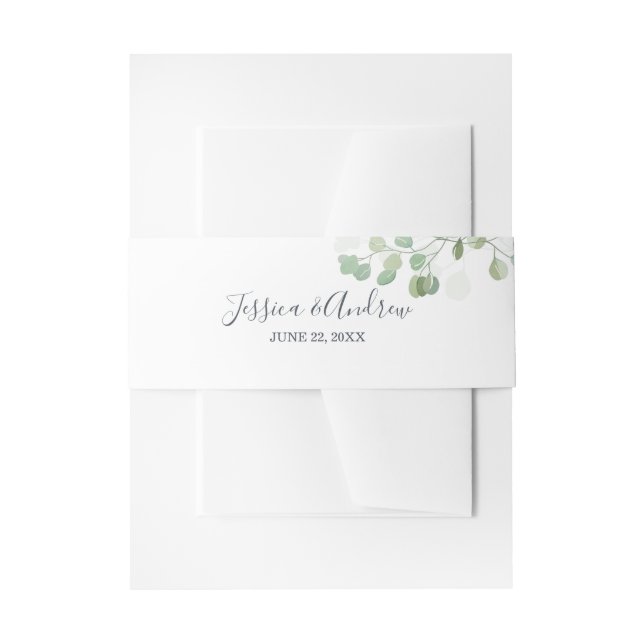 Eucalyptus Rustic Foliage Personalized Wedding Invitation Belly Band (Front Example)