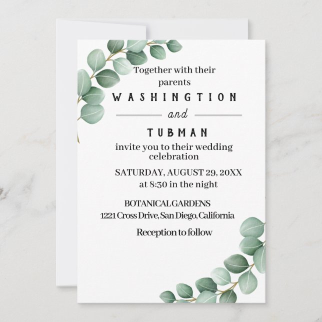 Eucalyptus Rustic Greenery Wedding Invitation (Front)