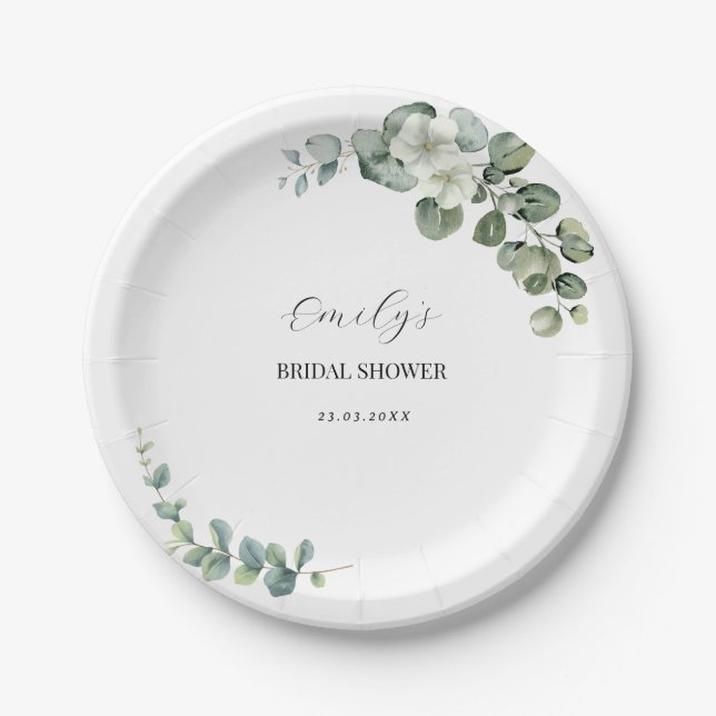 Eucalyptus Rustic Greenery Wedding Paper Plate (Front)