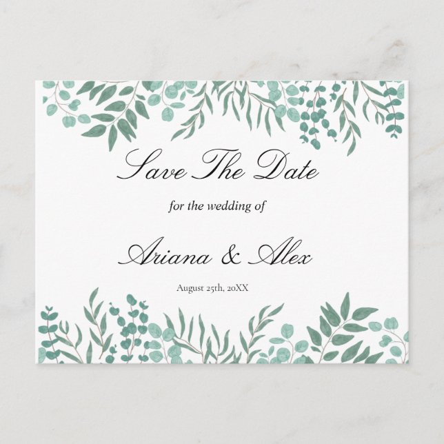 Eucalyptus Rustic Greenery Wedding  Save The Date Postcard (Front)