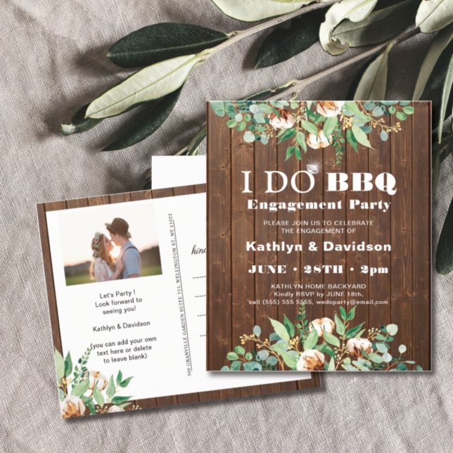 Eucalyptus Rustic Photo Engagement BBQ Invitation Postcard (Creator Uploaded)