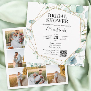 Eucalyptus Rustic Photo QR Code Bridal Shower Invitation