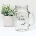 Eucalyptus rustic simple modern mr and mrs favour mason jar<br><div class="desc">Budget beautiful delicate eucalyptus foliage wedding or anniversary Mr and Mrs personalized favour mason jar design. Modern elegant on trend sage green,  black,  navy blue and white stylish contemporary rustic collection.</div>