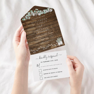 Eucalyptus Rustic Wedding String Lights All In One Invitation