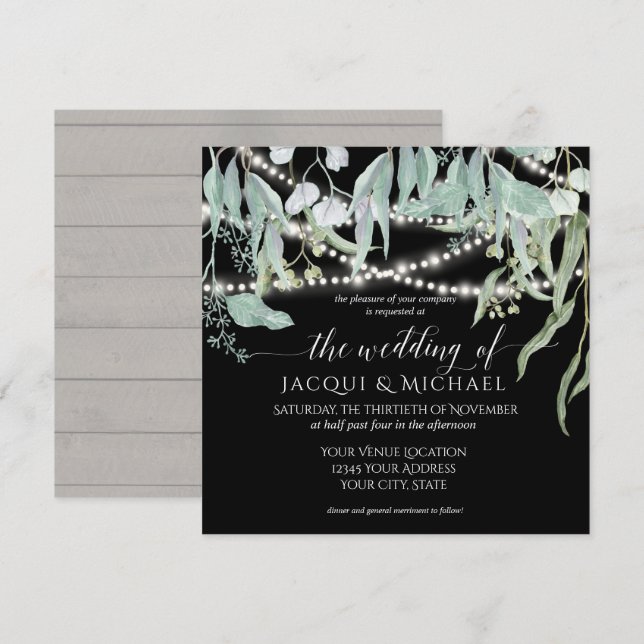 Eucalyptus Rustic Winery Twinkle Lights Wedding Invitation (Front/Back)