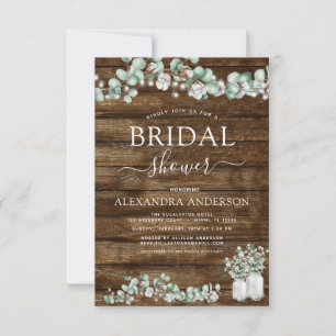 Eucalyptus Rustic Wood Bridal Shower Lights Jar Invitation