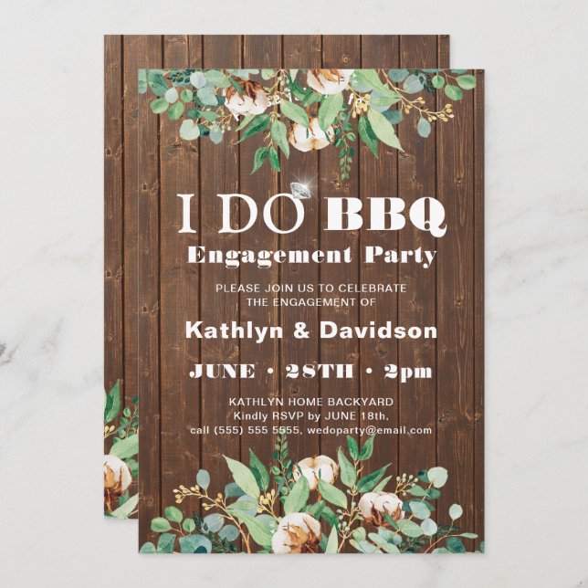 Eucalyptus Rustic Wood I DO Engagement Invitation (Front/Back)