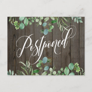 Eucalyptus & Rustic Wood Postponed Wedding Postcard