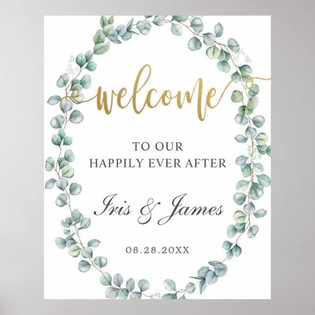 Eucalyptus Rustique Affiche de bienvenue Mariage (Devant)
