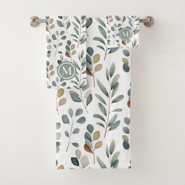 Eucalyptus rustique Aquarelle Motif Monogramme (En situation)