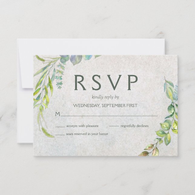 Eucalyptus rustique Aquarelle Verdure Mariage RSVP (Devant)