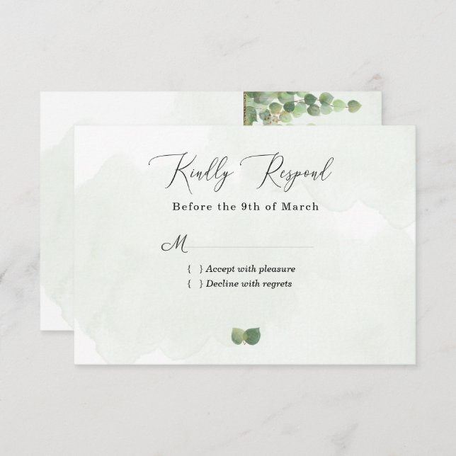Eucalyptus Rustique Feuilles mariage RSVP C (Devant / Derrière)