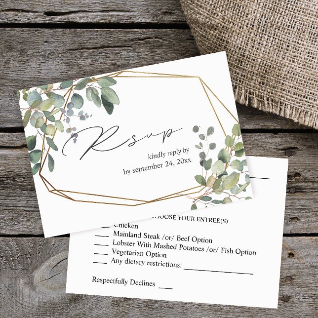 Eucalyptus Rustique & Or avec carte RSVP Repas (Créateur téléchargé)
