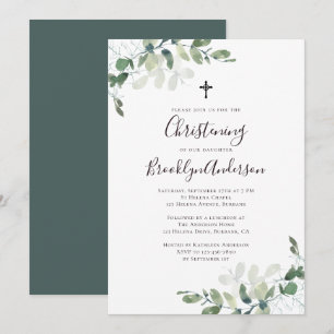 Eucalyptus Rustique Verdure Christening Invitation