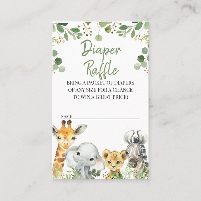 Eucalyptus Safari Baby Shower Diaper Raffle Insert (Front)