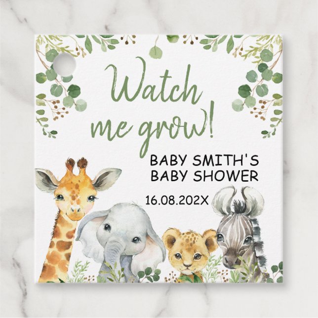 Eucalyptus Safari Baby Shower Watch Me Grow Tag (Front)