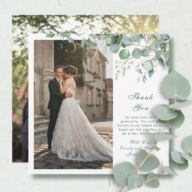 Eucalyptus Sage Emerald Script Wedding Thank You Invitation (Creator Uploaded)