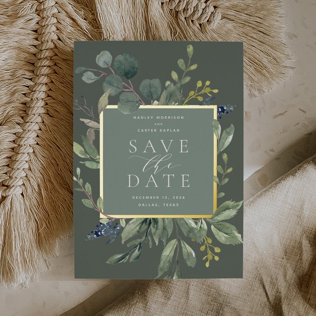 Eucalyptus & Sage Foil Enregistrer la carte Date (Créateur téléchargé)
