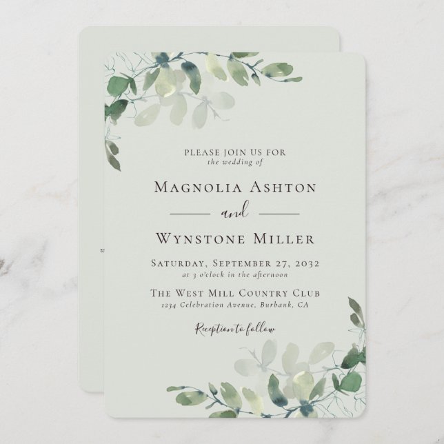 Eucalyptus Sage Green All in One Wedding Invitation (Front/Back)