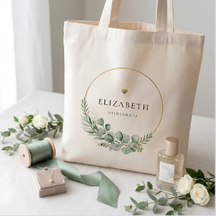 Eucalyptus Sage Green and Gold Bridesmaid Tote Bag