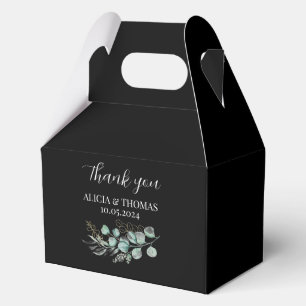 Eucalyptus Sage Green Black Botanical Wedding Favor Box