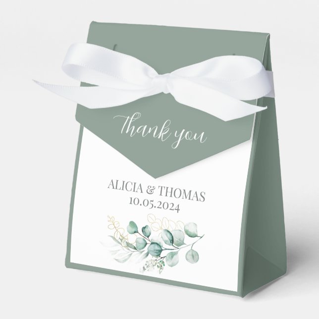 Eucalyptus Sage Green Botanical Wedding  Favor Box (Front Side)