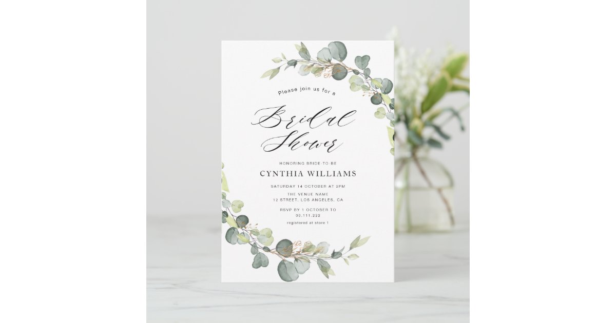 eucalyptus sage green bridal shower invitation Zazzle