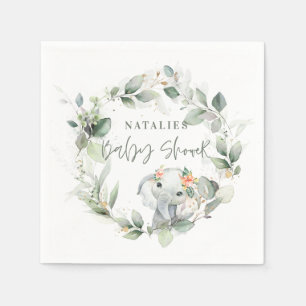 eucalyptus sage green cute elephant baby shower  napkin