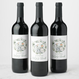 eucalyptus sage green cute elephant baby shower wine label