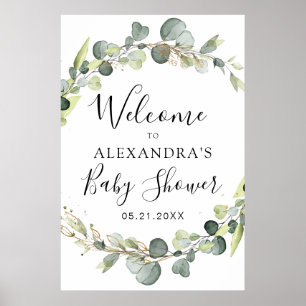 Eucalyptus Sage Green Floral Baby Shower Poster