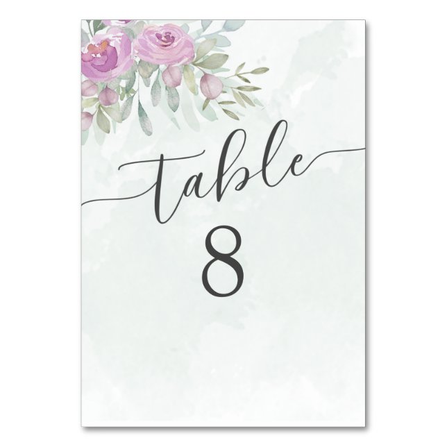 Eucalyptus Sage Green & Pink Wedding Table Number (Front)