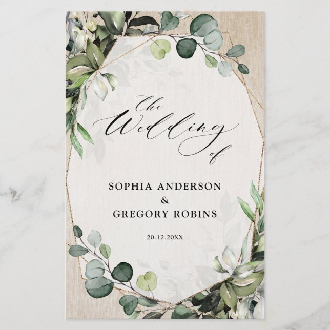 Eucalyptus Sage Green Programme de mariage moderne (Devant)