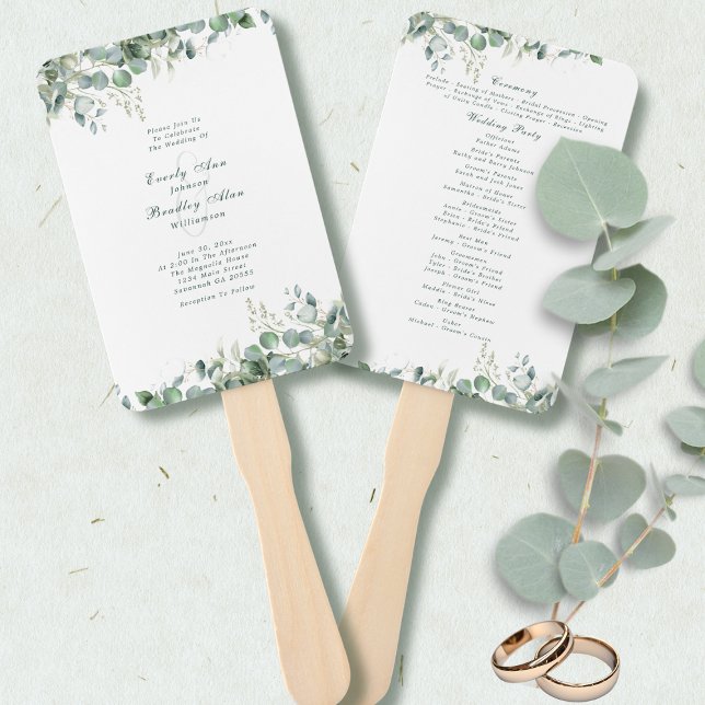  Eucalyptus Sage Green Watercolor Greenery Wedding Hand Fan (Creator Uploaded)