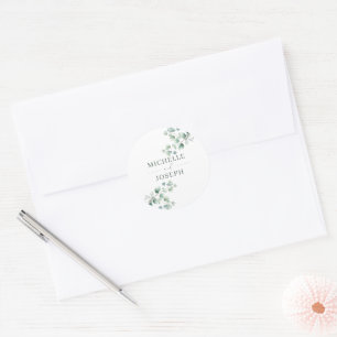 Eucalyptus Sage Green Watercolor Wedding Classic Round Sticker