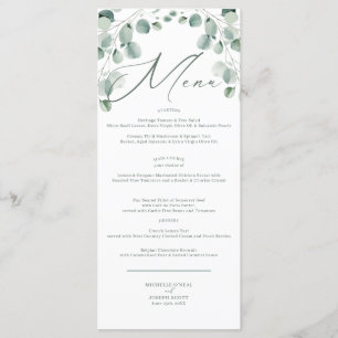 Eucalyptus Sage Green Watercolor Wedding Menu