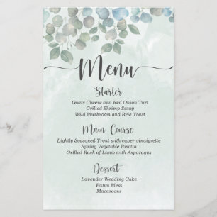 Eucalyptus sage green watercolor Wedding Menu