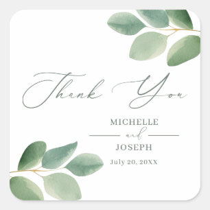 Eucalyptus Sage Green Watercolor Wedding Square Sticker