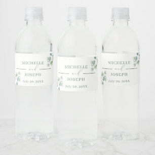 Eucalyptus Sage Green Watercolor Wedding Water Bottle Label