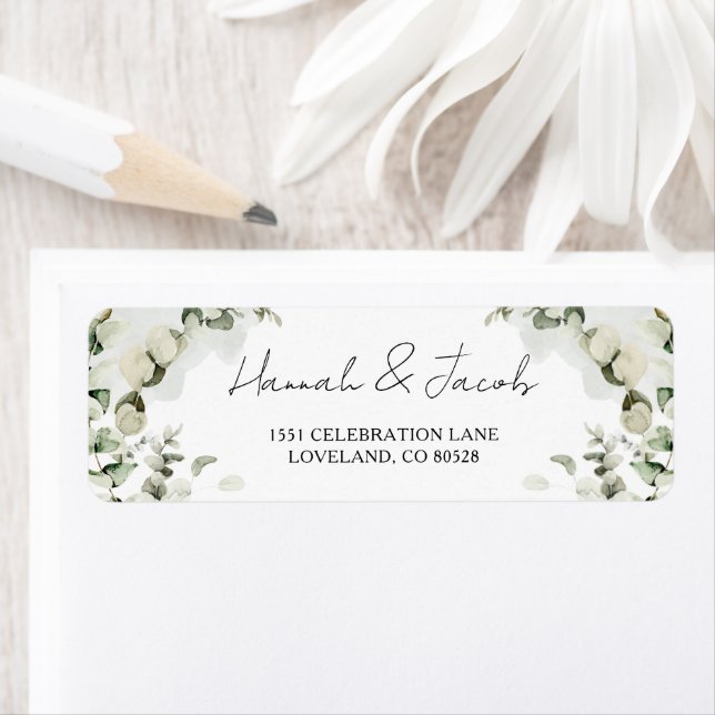 Eucalyptus Sage Green Wedding Return Address (Insitu)