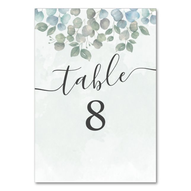 Eucalyptus Sage Green Wedding Table Card (Front)