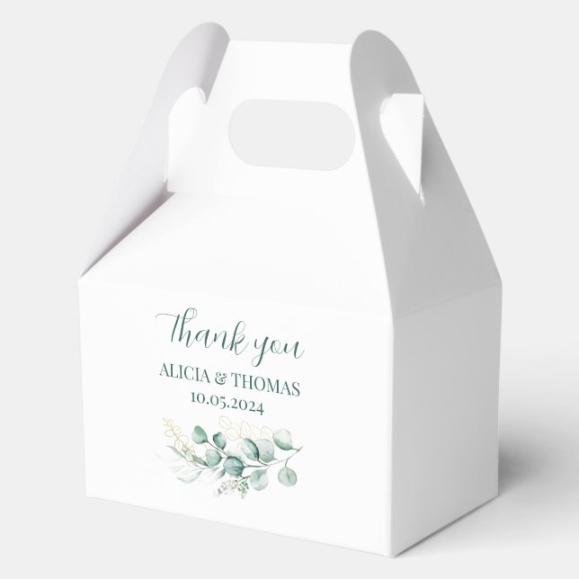 Eucalyptus Sage Green White Botanical Wedding  Favor Box (Front)