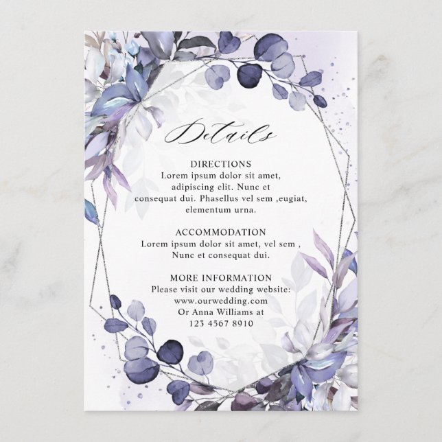 Eucalyptus Sage Greenery Geometric Wedding Details Enclosure Card (Front)