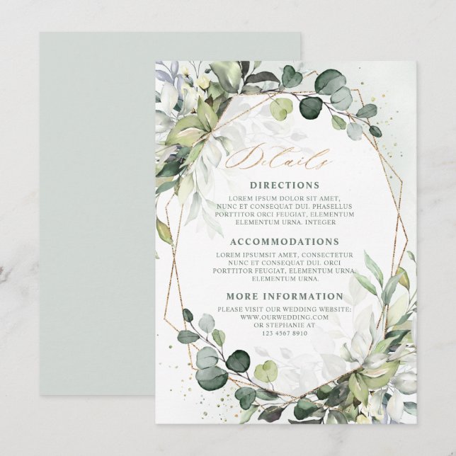 Eucalyptus Sage Greenery Geometric Wedding Details Enclosure Card (Front/Back)