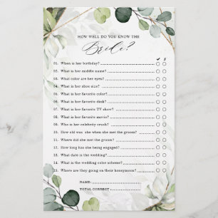 Eucalyptus Sage Greenery Modern Bridal Shower Game