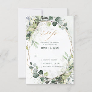 Eucalyptus Sage Greenery Modern Geometric Wedding  RSVP Card