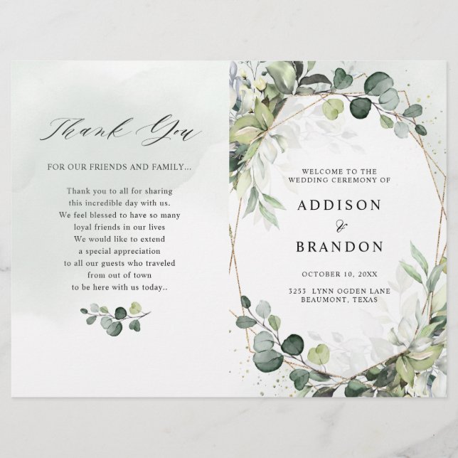 Eucalyptus Sage Greenery Modern Wedding Program (Front)